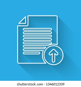 White Upload file icon isolated with long shadow. File document symbol. Document arrow. Vector Illustration