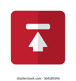 White Upload flat icon on red rounded square on white