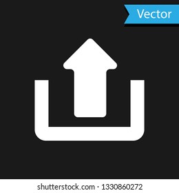 White Upload icon isolated on black background. Up arrow. Vector Illustration