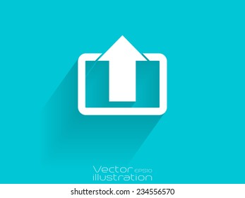 White upload icon on blue background