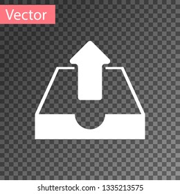 White Upload inbox icon isolated on transparent background. Vector Illustration