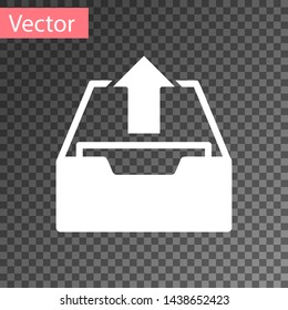 White Upload inbox icon isolated on transparent background. Extract files from archive.  Vector Illustration