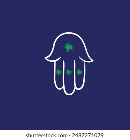 white upside down hand and green shapes inside it