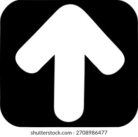 White upward arrow centered on a black rounded square background. High-contrast vector shape with a clean, minimal silhouette.