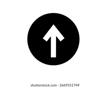 White upward arrow inside black circle icon symbol for navigation