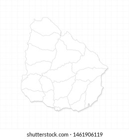 White Uruguay map and grid vector. Thin gray outline on white background. EPS10.