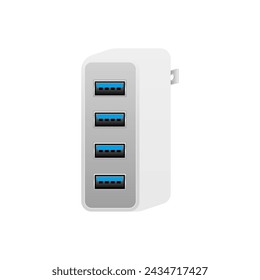 White USB charger _usb type A 3.0 4 -port illustration.