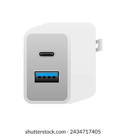 White USB charger _usbtype-C 1 port  USB type A 3.0 1 port illustration.