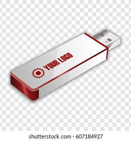 White USB flash drive. 3d realistic object isolated on transparent background. Vector illustration