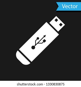 White USB flash drive icon isolated on black background. Vector Illustration
