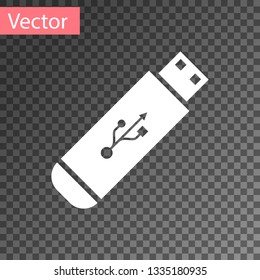 White USB flash drive icon isolated on transparent background. Vector Illustration