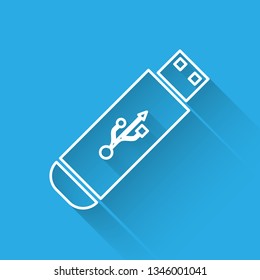 White USB flash drive icon isolated with long shadow. Vector Illustration