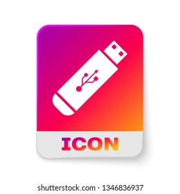 White USB flash drive icon isolated on white background. Rectangle color button. Vector Illustration