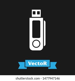 White USB flash drive icon isolated on black background.  Vector Illustration