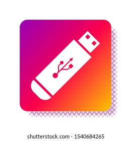 White USB flash drive icon isolated on white background. Square color button. Vector Illustration