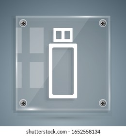 White USB flash drive icon isolated on grey background. Square glass panels. Vector Illustration