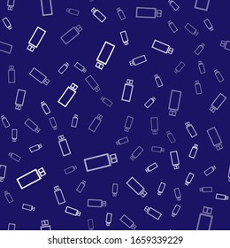 White USB flash drive icon isolated seamless pattern on blue background.  Vector Illustration