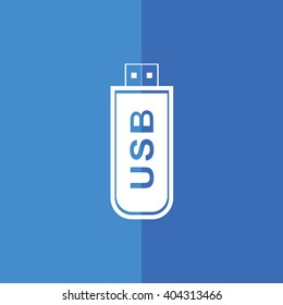White USB flash drive icon vector illustration. Blue background