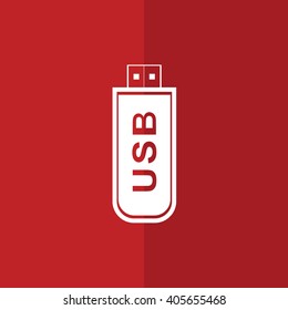 White USB flash drive icon vector illustration. Red background