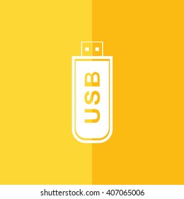 White USB flash drive icon vector illustration. Yellow background