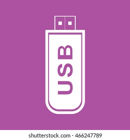 White USB flash drive icon vector illustration. Purple background