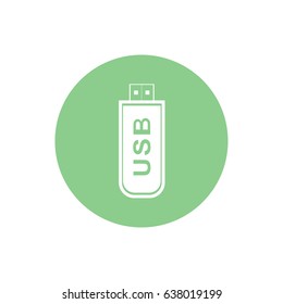 White USB flash drive icon vector illustration. Green circle. Green button