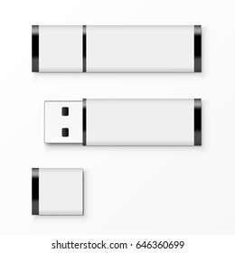 White USB Flash Drive Template For Advertising, Branding And Corporate Identity. EPS10 Vector