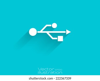 White usb icon on blue background - EPS10