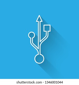 White USB symbol icon isolated with long shadow. Vector Illustration