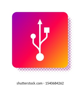 White USB symbol icon isolated on white background. Square color button. Vector Illustration