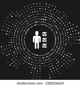 White User of man in business suit icon isolated on grey background. Business avatar symbol user profile icon. Male user sign. Abstract circle random dots. Vector Illustration
