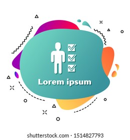 White User of man in business suit icon isolated on white background. Business avatar symbol user profile icon. Male user sign. Abstract banner with liquid shapes. Vector Illustration