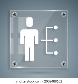 White User of man in business suit icon isolated on grey background. Business avatar symbol user profile icon. Male user sign. Square glass panels. Vector