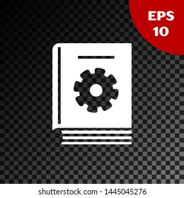 White User manual icon isolated on transparent dark background. User guide book. Instruction sign. Read before use.  Vector Illustration