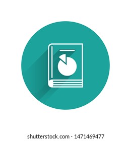 White User manual icon isolated with long shadow. User guide book. Instruction sign. Read before use. Green circle button. Vector Illustration