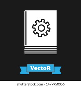 White User manual icon isolated on black background. User guide book. Instruction sign. Read before use.  Vector Illustration