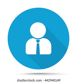 White User Profile icon on blue button isolated on white