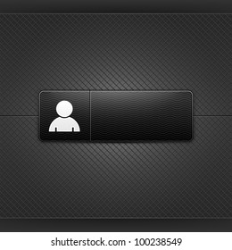White user profile sign on black rounded rectangle web button. Glowing shape with shadow on black metal background. Vector illustration saved 10 eps.