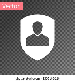 White User protection icon isolated on transparent background. Secure user login, password protected, personal data protection, authentication icon. Vector Illustration