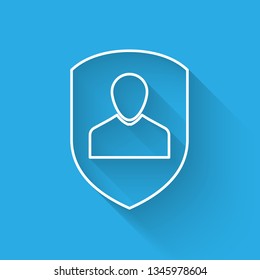 White User protection icon isolated with long shadow. Secure user login, password protected, personal data protection, authentication icon. Vector Illustration
