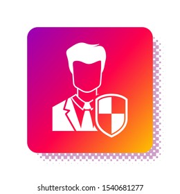 White User protection icon isolated on white background. Secure user login, password protected, personal data protection, authentication icon. Square color button. Vector Illustration