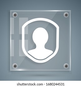 White User protection icon isolated on grey background. Secure user login, password protected, personal data protection, authentication. Square glass panels. Vector Illustration