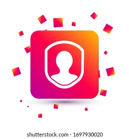 Icono de protección del usuario blanco aislado en fondo blanco. Acceso seguro al usuario, protección con contraseña, protección de datos personales, autenticación. Botón Color cuadrado. Ilustración vectorial