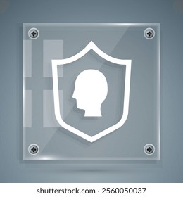 White User protection icon isolated on grey background. Secure user login, password protected, personal data protection, authentication. Square glass panels. Vector