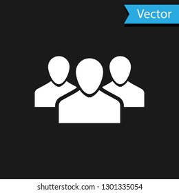 White Users group icon isolated on black background. Group of people icon. Business avatar symbol - users profile icon. Vector Illustration