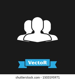 White Users group icon isolated on black background. Group of people icon. Business avatar symbol users profile icon.  Vector Illustration