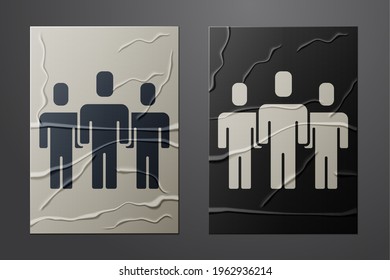 White Users group icon isolated on crumpled paper background. Group of people icon. Business avatar symbol - users profile icon. Paper art style. Vector