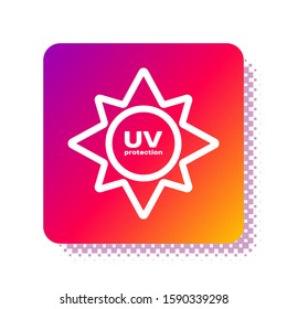 White UV protection icon isolated on white background. Ultra violet rays radiation. SPF sun sign. Square color button. Vector Illustration