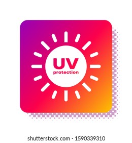White UV protection icon isolated on white background. Ultra violet rays radiation. SPF sun sign. Square color button. Vector Illustration