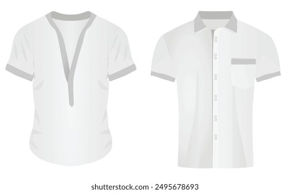 White v neck t shirt and shirt. vector illustration